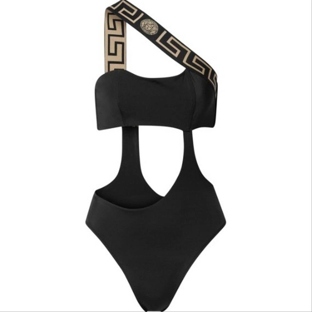 VERSACE Medusa Greca logo jacquard one shoulder cutout swimsuit bodysuit